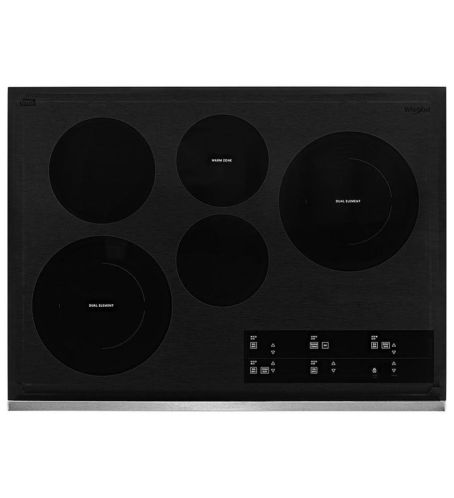 Front. Whirlpool - 30" Built-In Electric Cooktop with 5 Burners and FlexHeat Dual Radiant Element - Black stainless steel.