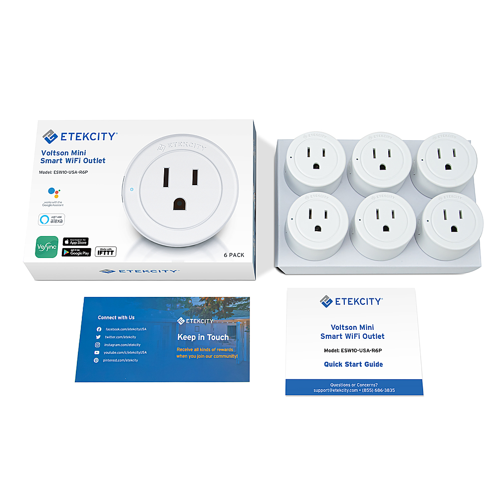 Etekcity Voltson 10A Mini Smart Wi-Fi Outlet Plug (6-pack) White  EDESSPECSUS0023 - Best Buy