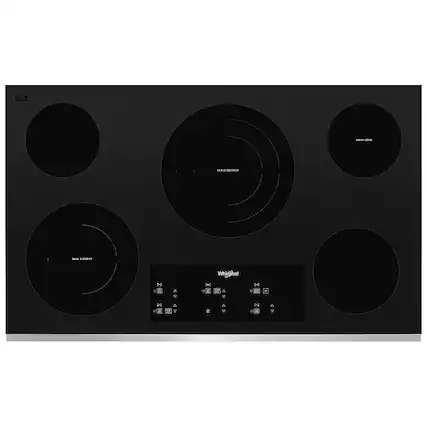 Front. Whirlpool - 36" Built-In Electric Cooktop with 5 Burners and FlexHeat Triple Radiant Element - Black Stainless Steel.