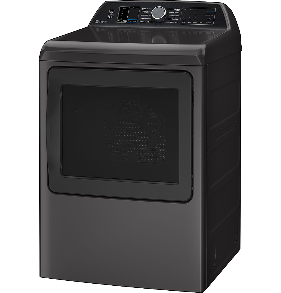 Angle View: GE Profile - 7.4 cu. ft. Smart Gas Dryer with Sanitize Cycle and Sensor Dry - Diamond Gray