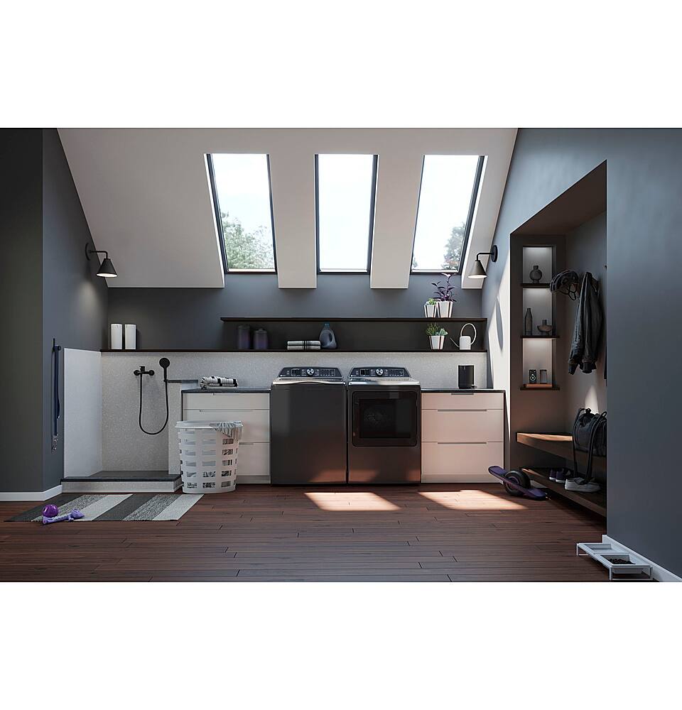 Alt View 6. GE Profile - 7.4 cu. ft. Smart Gas Dryer with Sanitize Cycle and Sensor Dry - Diamond Gray.