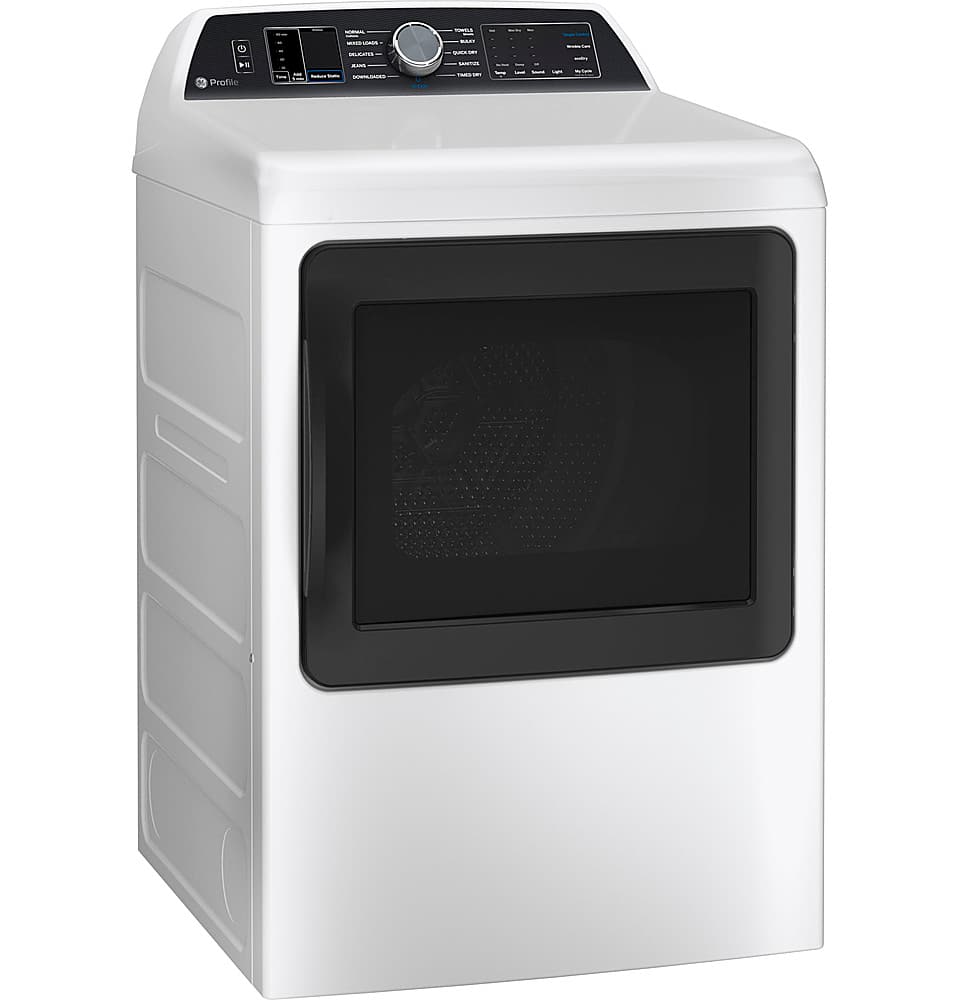 Left. GE Profile - 7.4 cu. ft. Smart Gas Dryer with Sanitize Cycle and Sensor Dry - White.