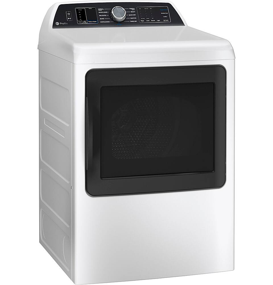 Left. GE Profile - 7.4 cu. ft. Smart Gas Dryer with Sanitize Cycle and Sensor Dry - White.