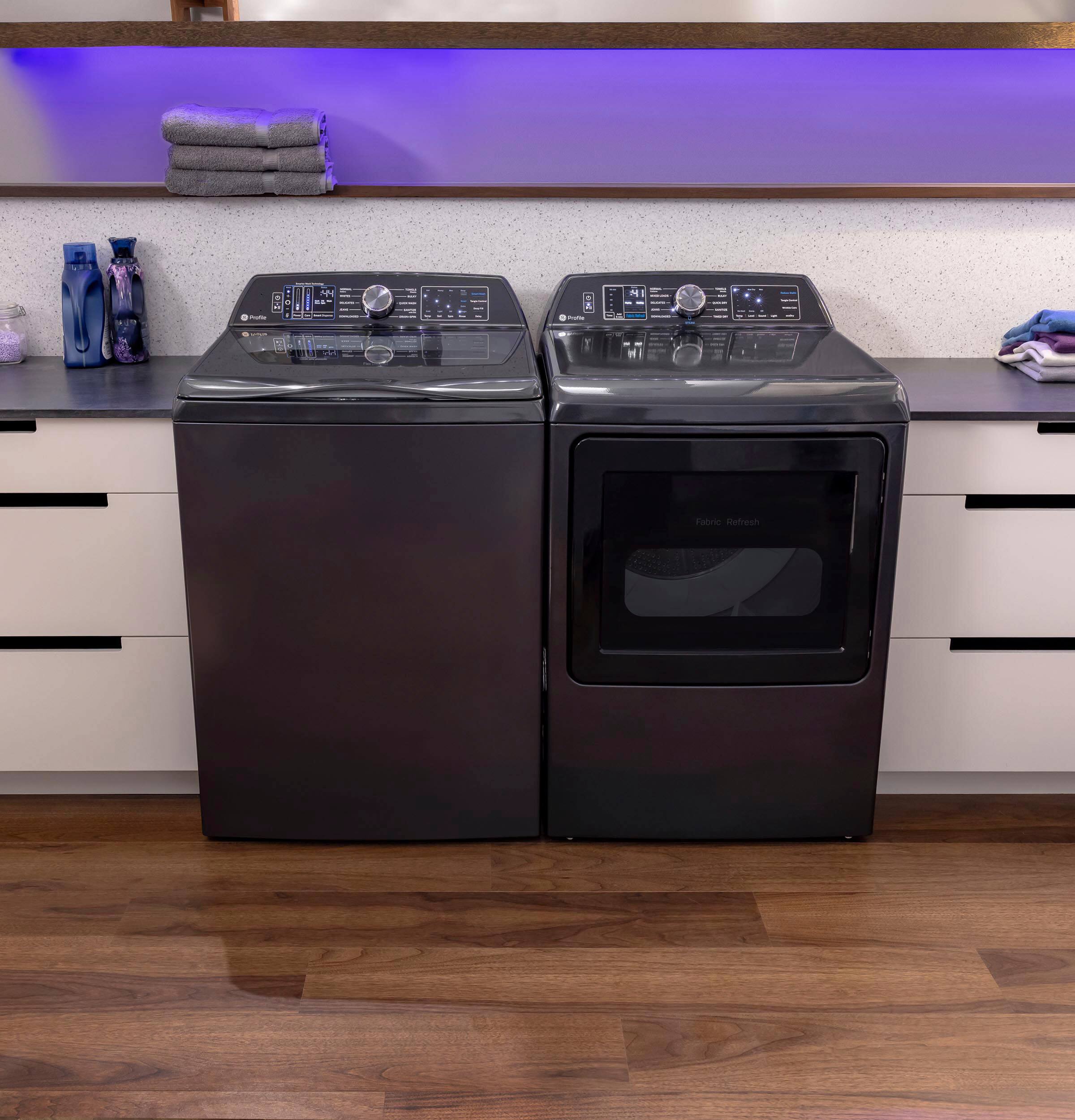 Alt View 12. GE Profile - 7.3 cu. ft. Smart Electric Dryer with Fabric Refresh, Steam, and Washer Link - Gray.