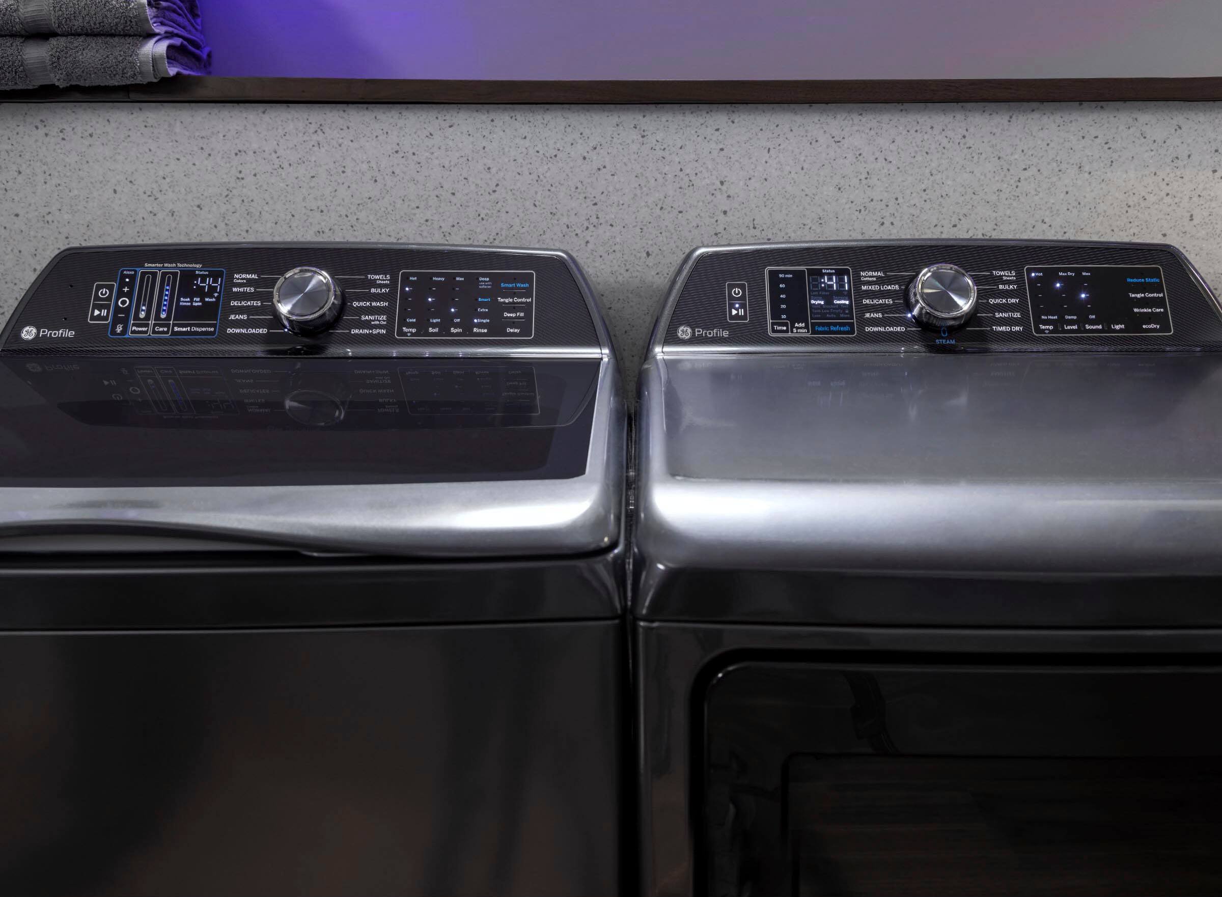 Alt View 14. GE Profile - 7.3 cu. ft. Smart Electric Dryer with Fabric Refresh, Steam, and Washer Link - Gray.
