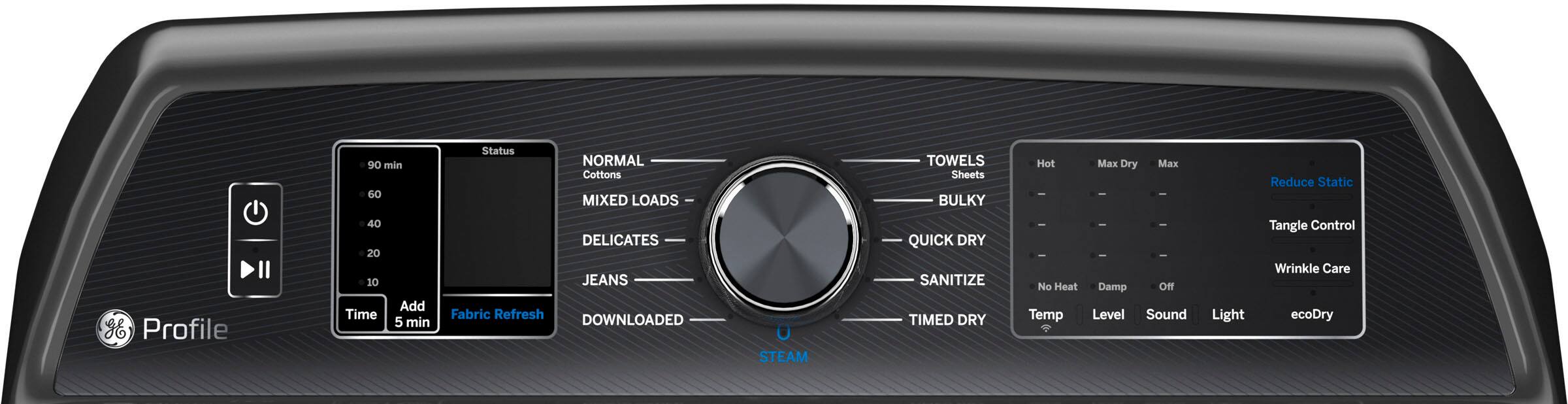 Alt View 2. GE Profile - 7.3 cu. ft. Smart Electric Dryer with Fabric Refresh, Steam, and Washer Link - Gray.