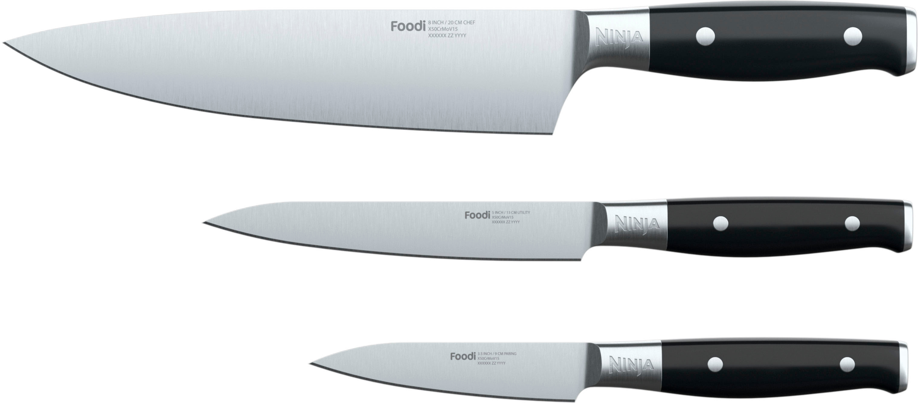Angle View: Ninja Foodi NeverDull System Premium 3-Piece German Stainless Stel Chef, Utility & Paring Knife Set - Black