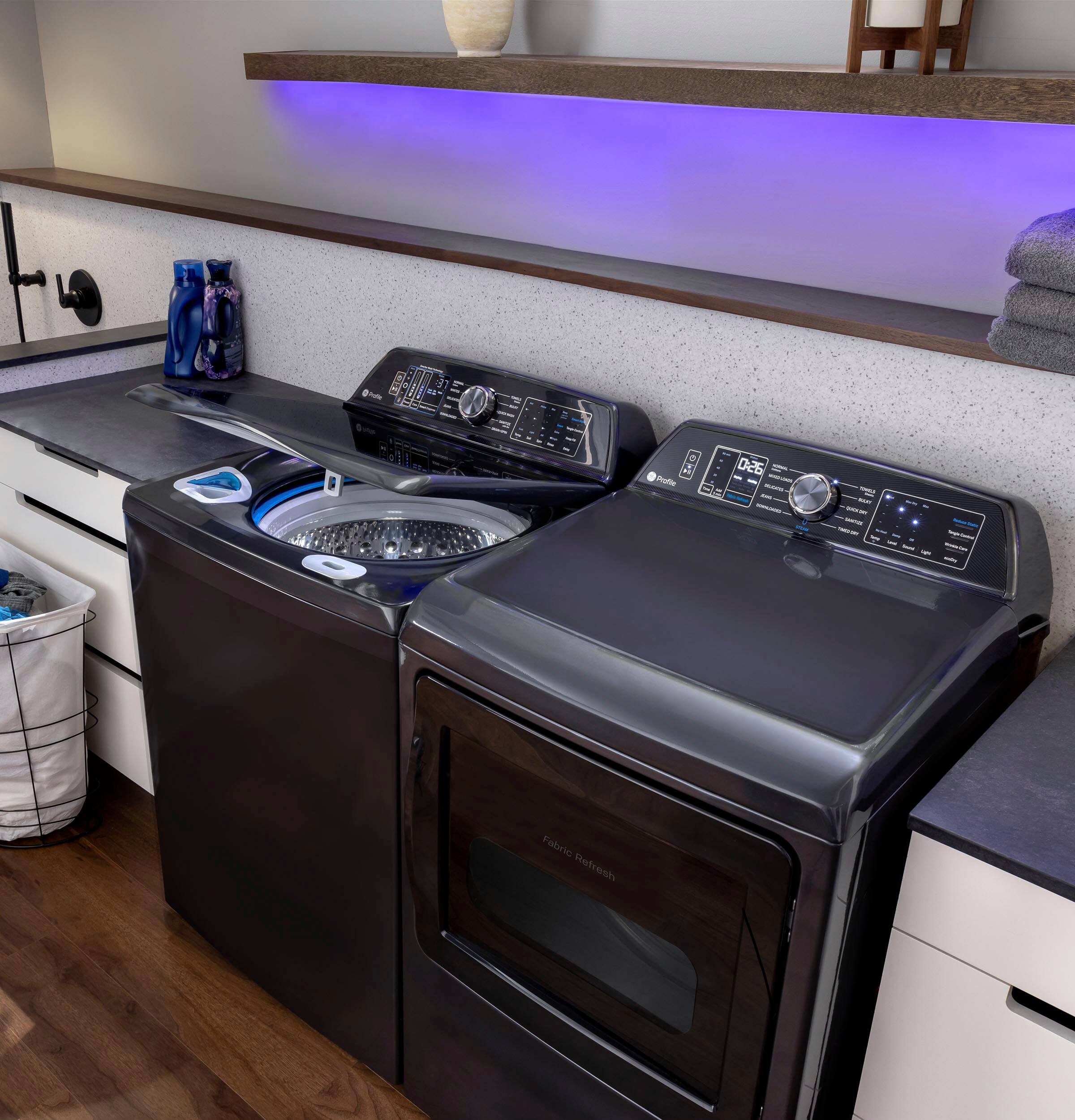 Alt View 11. GE Profile - 7.3 cu. ft. Smart Gas Dryer with Fabric Refresh, Steam, and Washer Link - Diamond Gray.