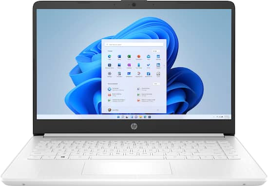 Front. HP - 14" Laptop - Intel Celeron - 4GB Memory - 64GB eMMC - Snowflake White.