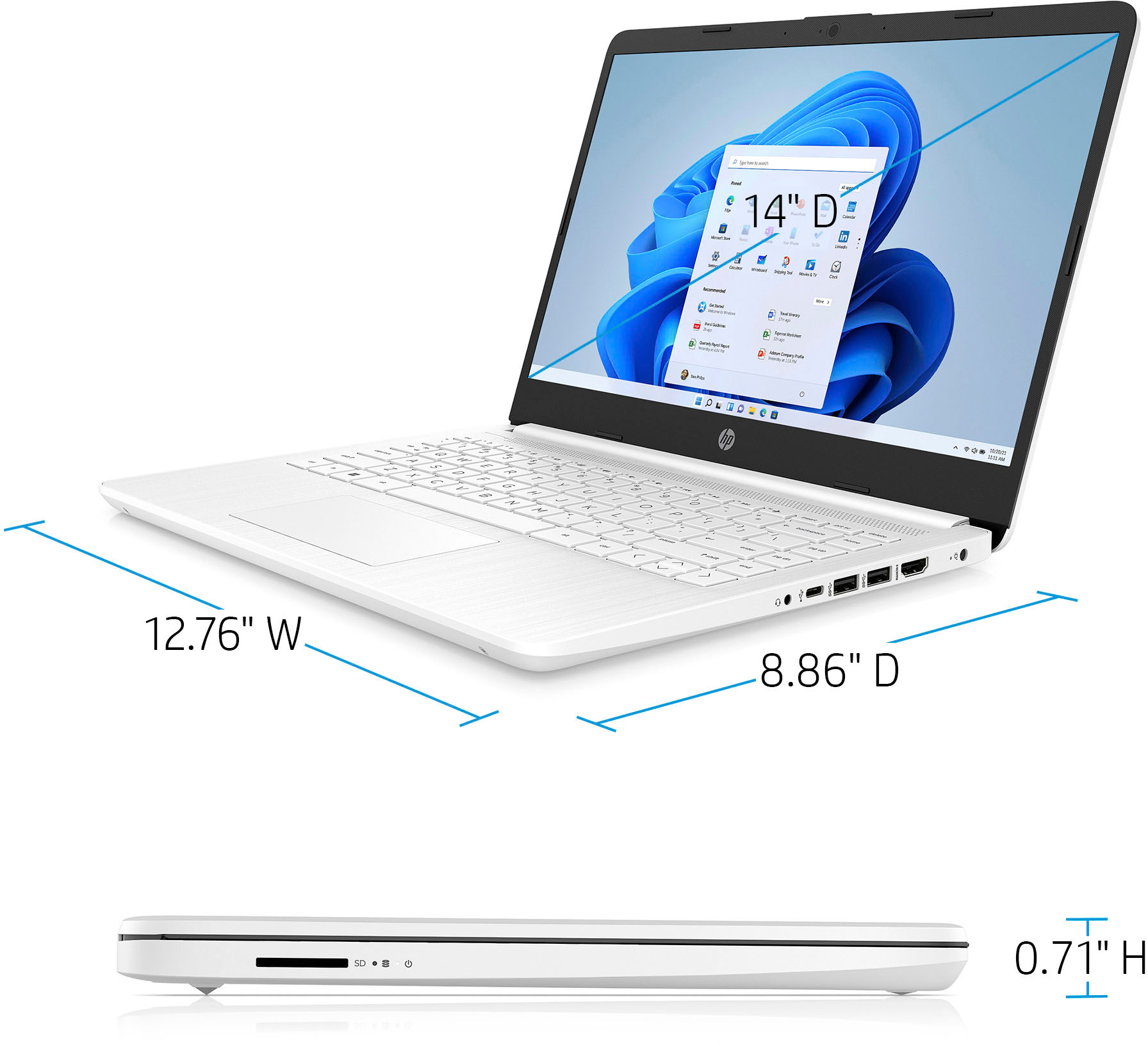 HP 14 Laptop Intel Celeron 4GB Memory 64GB eMMC Snowflake White