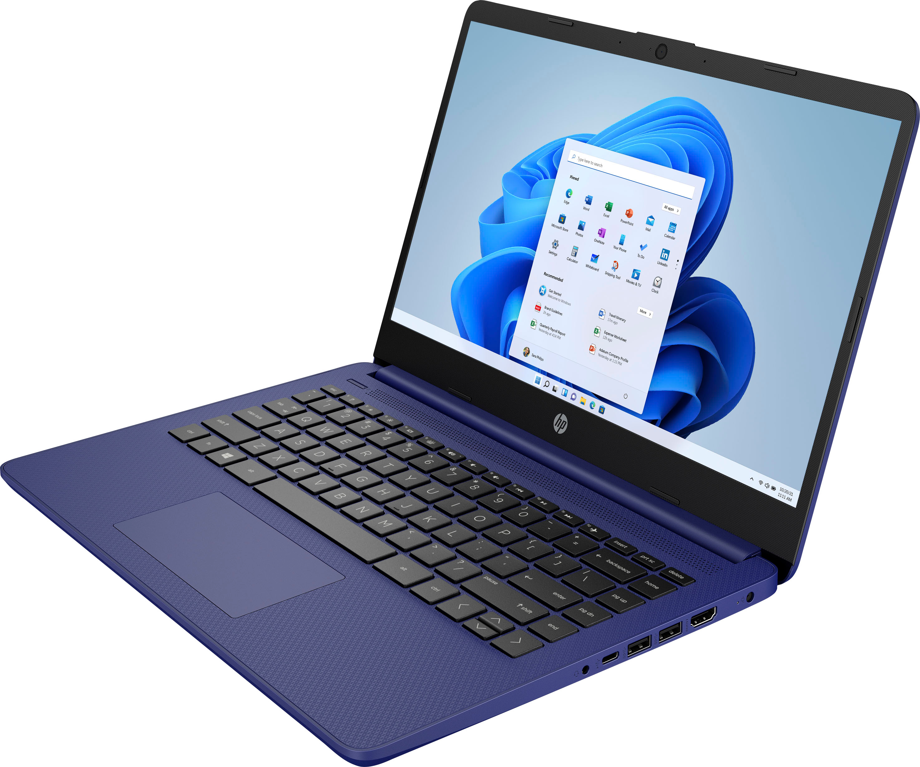 Angle View: HP - 14" Laptop - Intel Celeron - 4GB Memory - 64GB eMMC - Indigo Blue