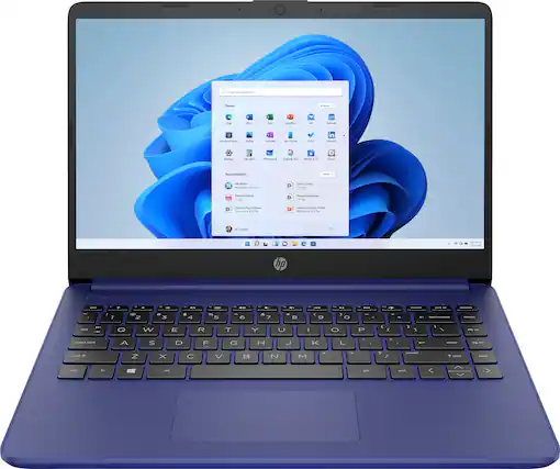 Front. HP - 14" Laptop - Intel Celeron - 4GB Memory - 64GB eMMC - Indigo Blue.