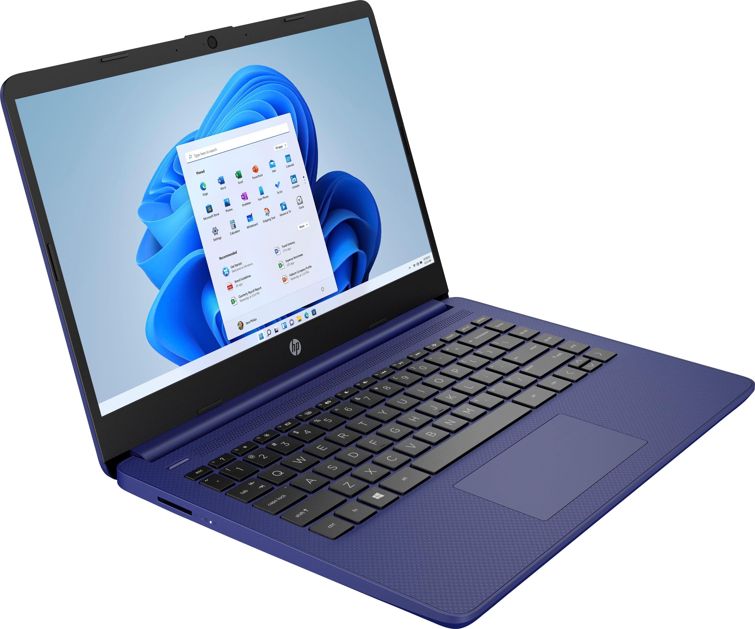 Left View: HP - 14" Laptop - Intel Celeron - 4GB Memory - 64GB eMMC - Indigo Blue