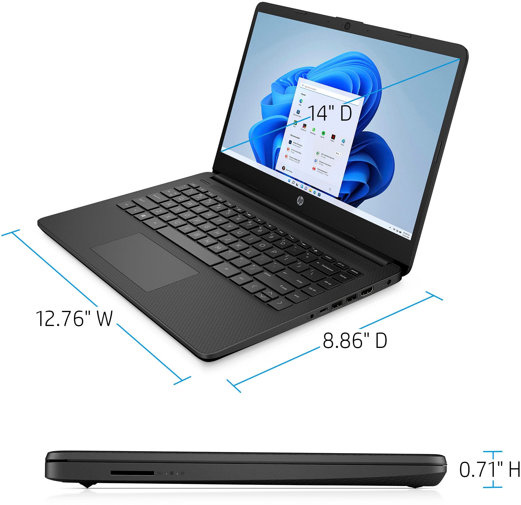 Alt View 7. HP - 14" Laptop - Intel Celeron - 4GB Memory - 64GB eMMC - Jet Black.