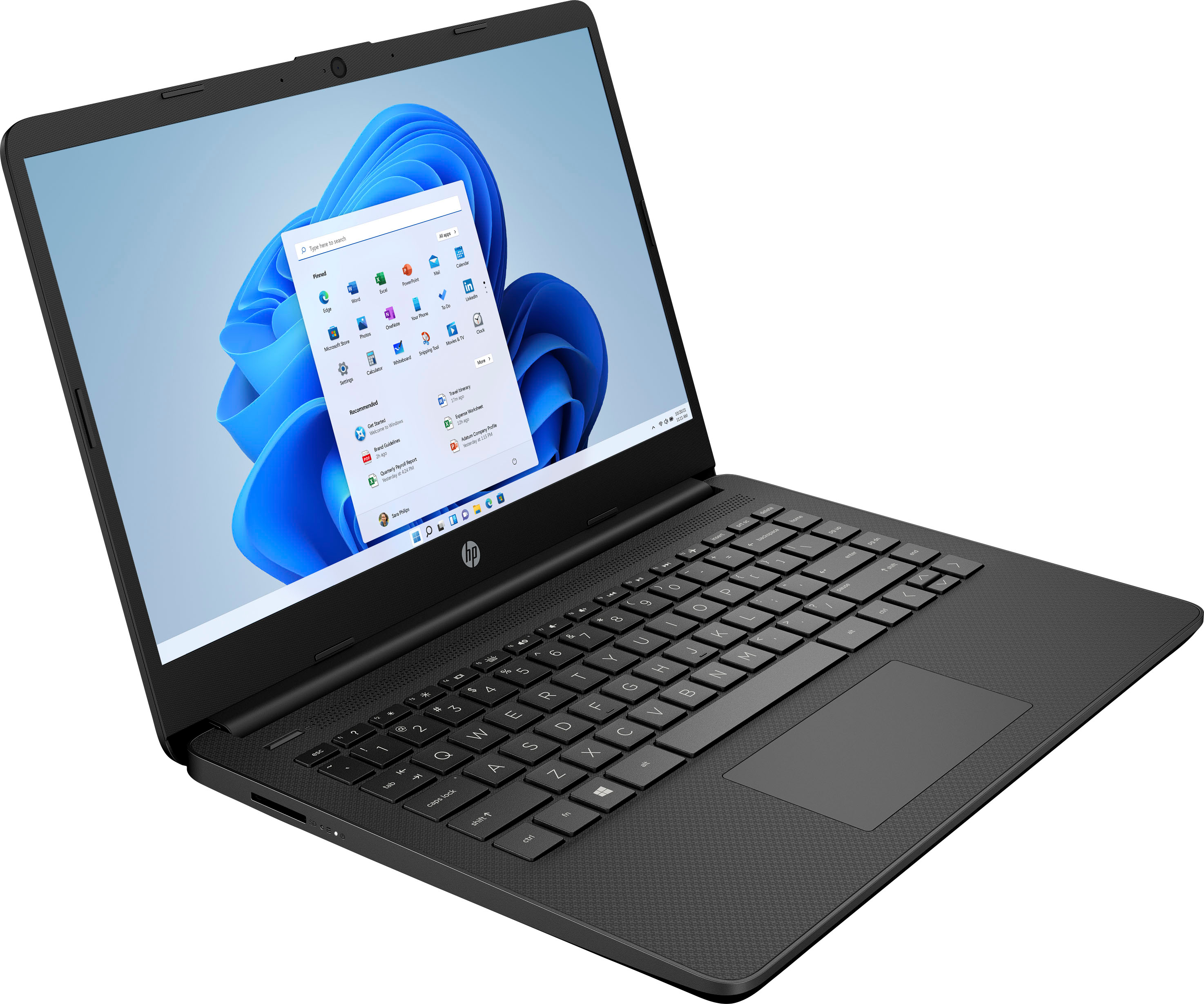Left View: HP - 14" Laptop - Intel Celeron - 4GB Memory - 64GB eMMC - Jet Black