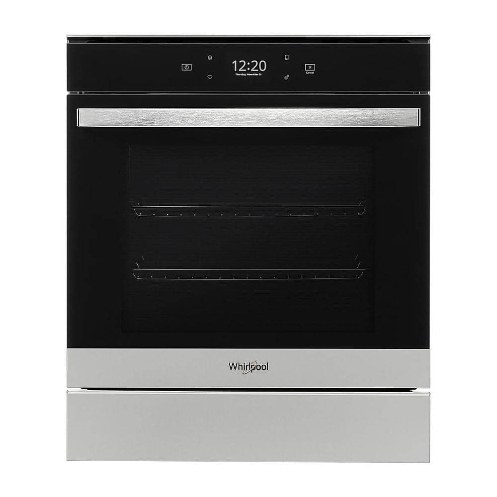 Front. Whirlpool - 24" Built-In Single Electric Convection Wall Oven with Adjustable Self-Clean Cycle - Stainless Steel.