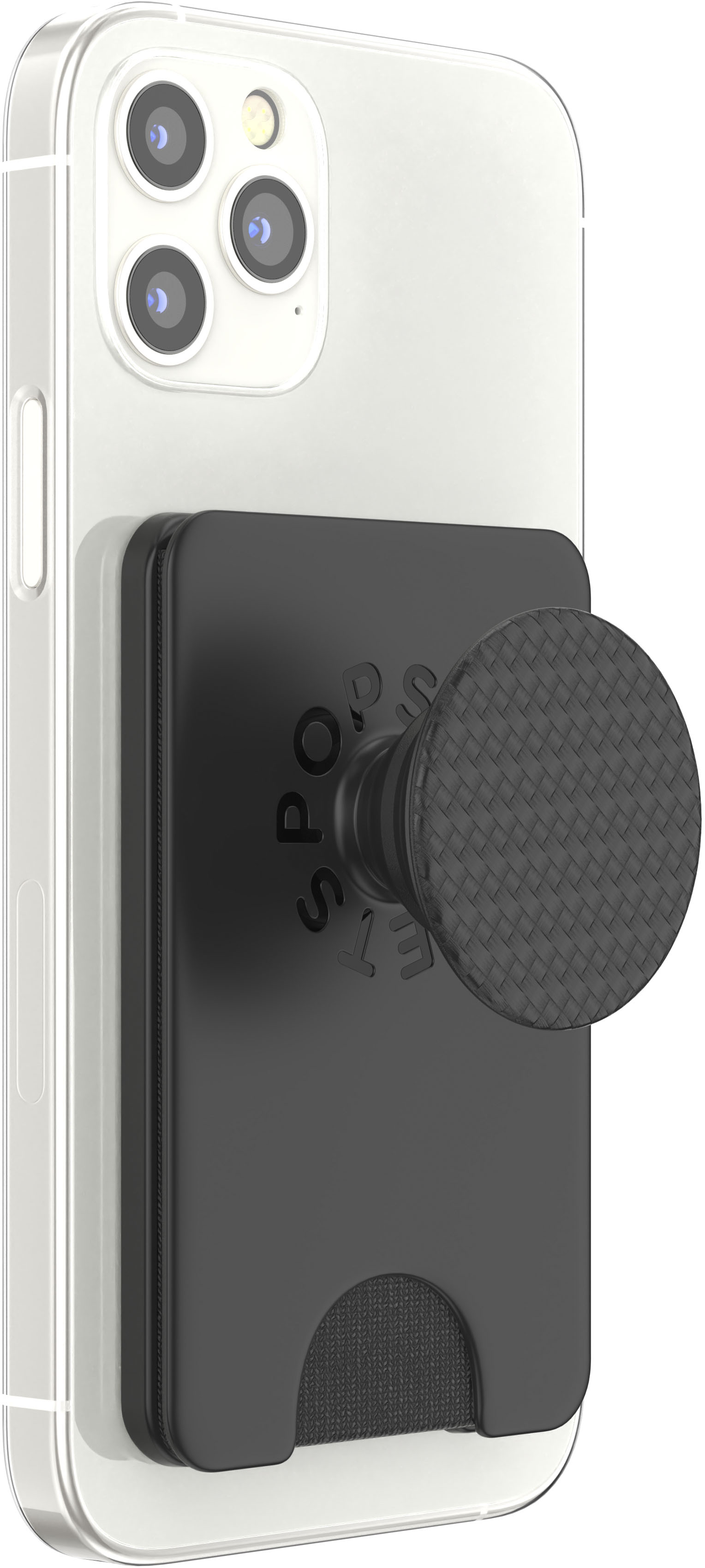Left View: PopSockets - PopWallet+ for MagSafe Devices - Carbonite Weave