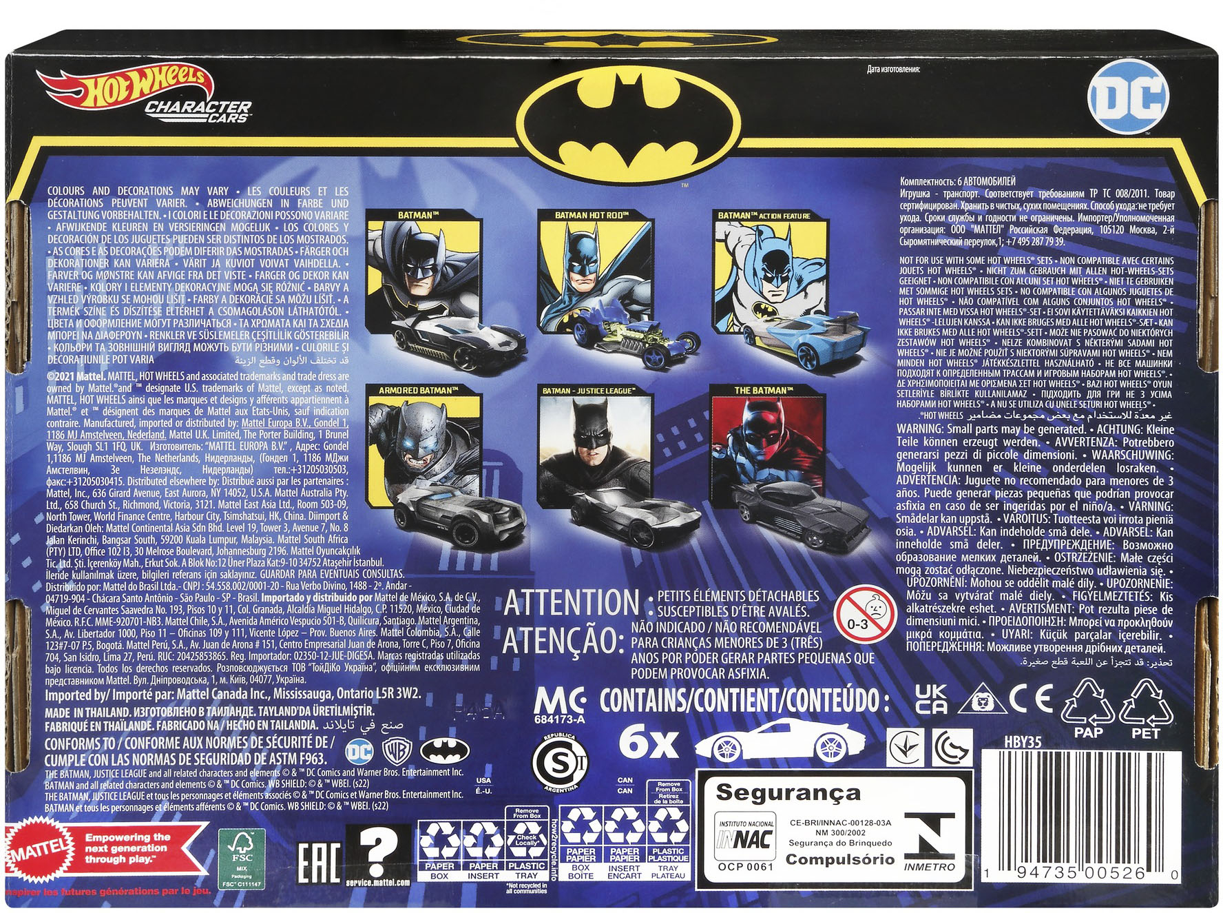 Left View: Hot Wheels - Batman Character Car, 6 pack