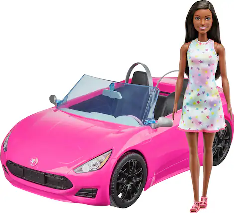 Front. Barbie - Convertible Car and 11.5" Brunette Doll.