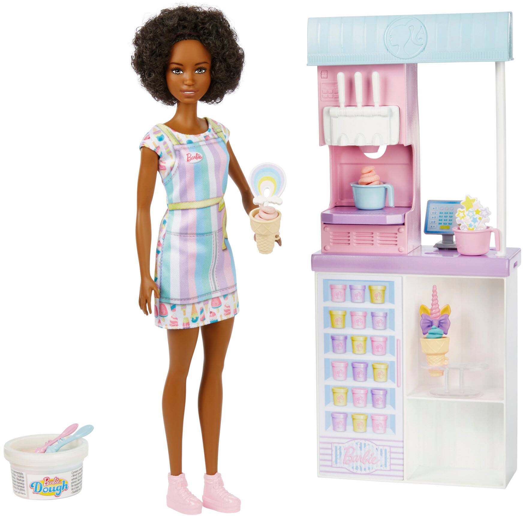 Front. Barbie - Ice Cream Shop Playset with Doll, Brunette.