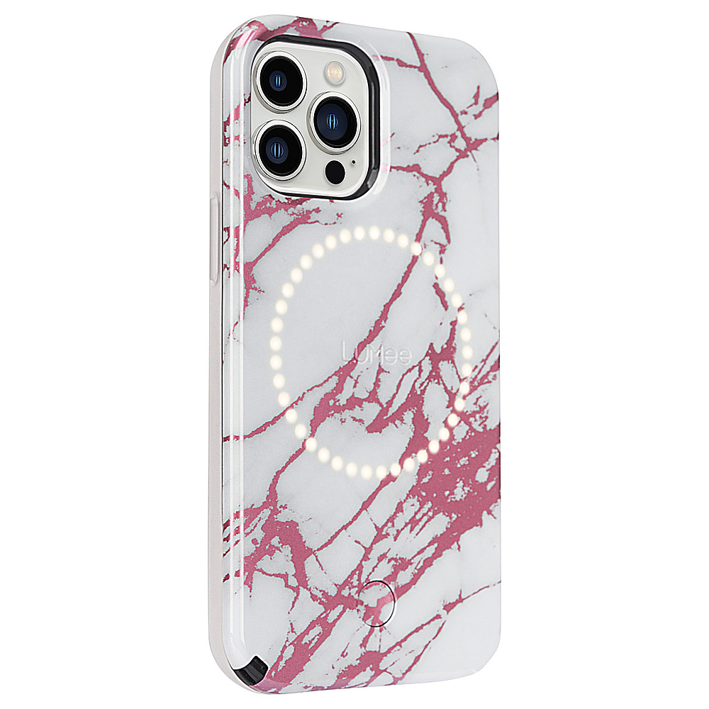 Angle View: LuMee - Halo Battery Charger Case for iPhone 13 Pro Max - Rose Metallic/White Marble