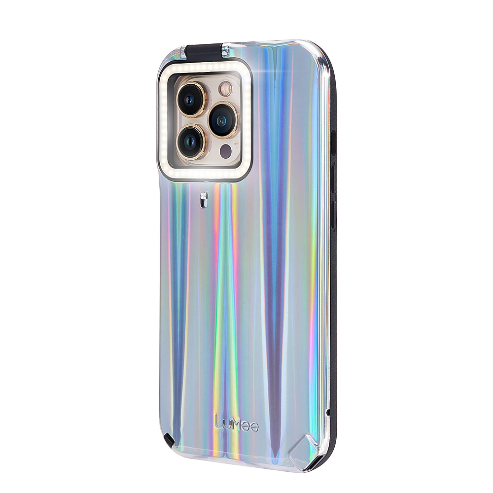 Left View: LuMee - Flip Paris Hilton Edition Battery Charger Case w/ MagSafe for iPhone 13 Pro - Holographic