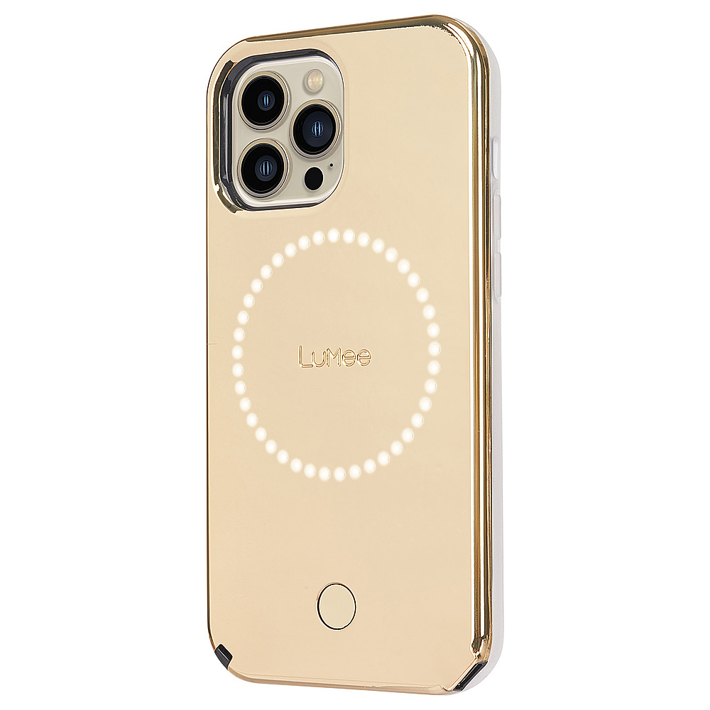 Left View: LuMee - Halo Battery Charger Case for iPhone 13 Pro Max - Gold Mirror