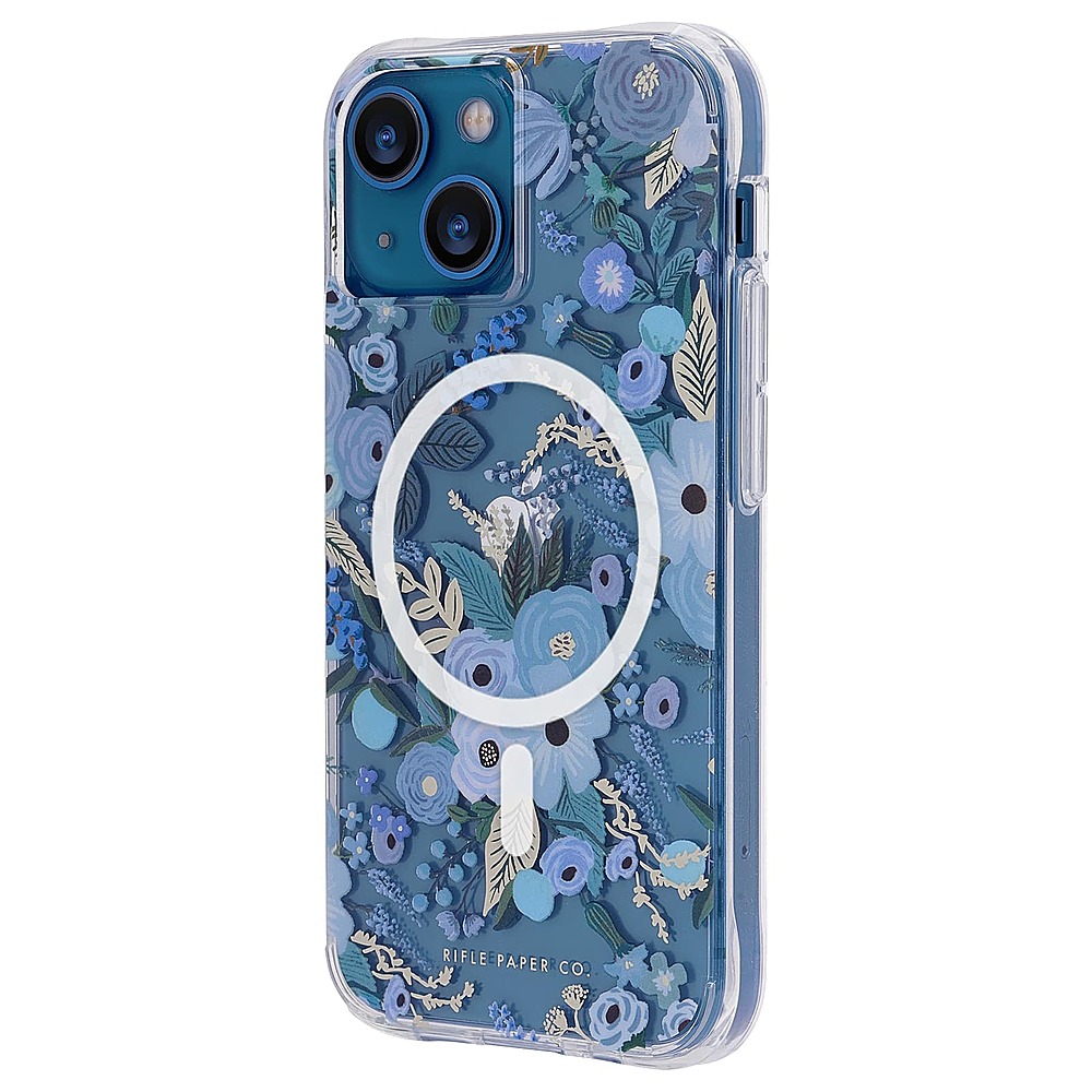 Left View: iPhone 13 Rifle Paper Co. - Garden Party Blue w/ MagSafe w/ Antimicrobial