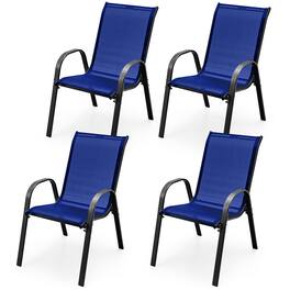 Costway - Set of 4 Patio Dining Chairs Stackable Armrest Space Saving Garden - Navy + Black