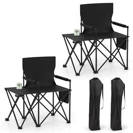 Gymax - 2PCS Oversized Camping Chair w/Side Table 2 Storage Pockets Cup Holder for Trip - Black