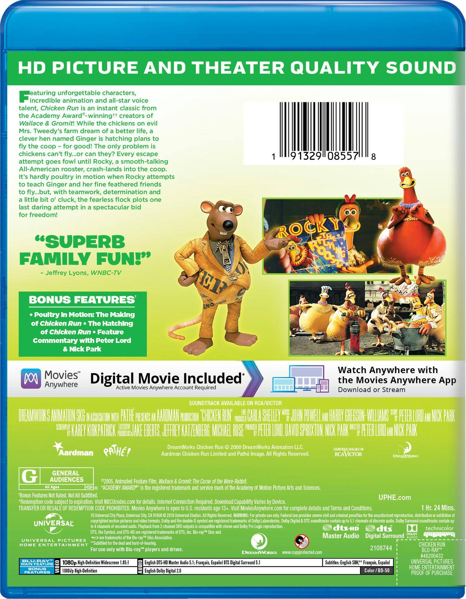 Back. Chicken Run (Blu-ray + Digital HD) [Blu-ray].