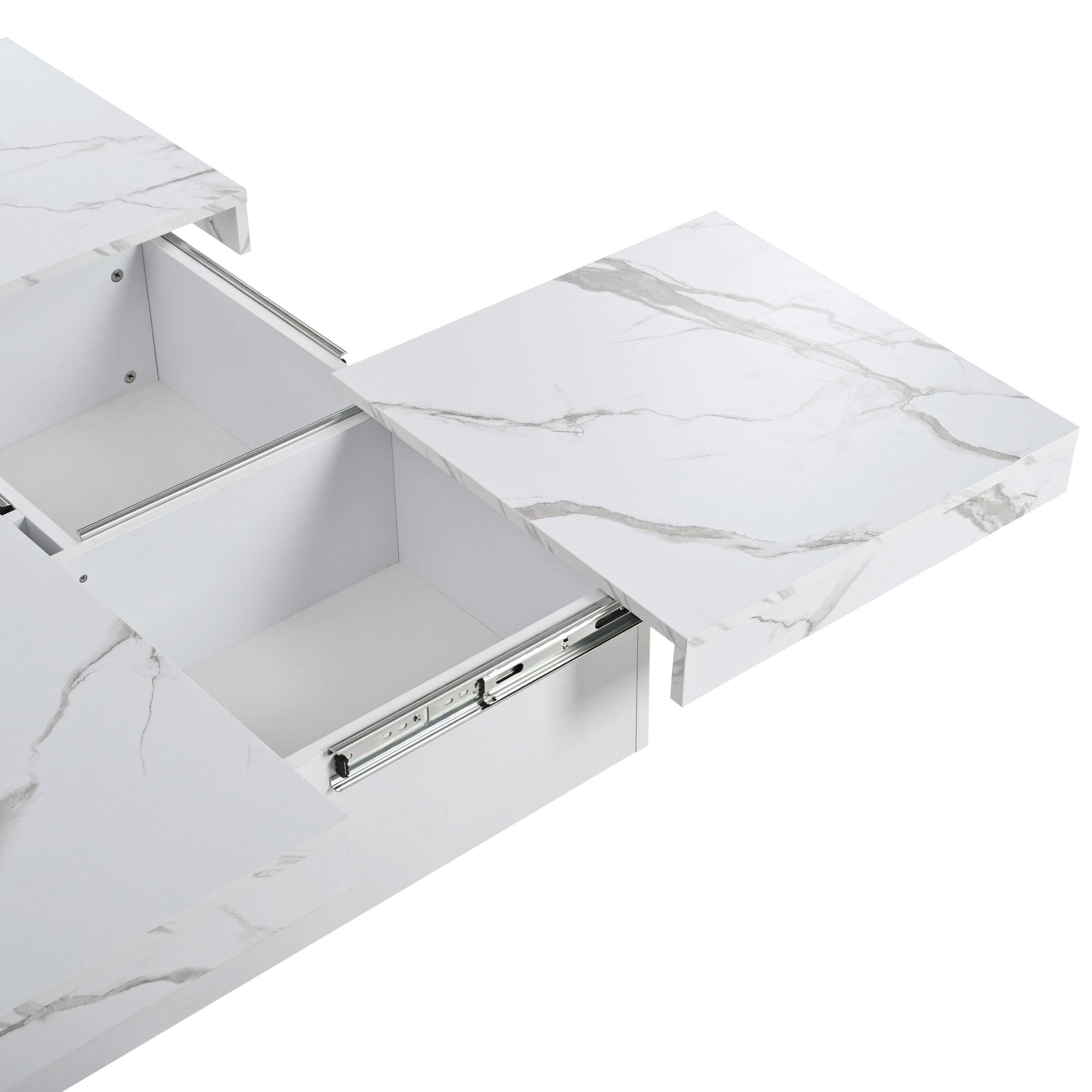 Angle. Lirago - 39" Square Veneer Coffee Table Marble veneer with Sliding Top Design Sliding Top with Storage Hidden Storage Drawer - White.
