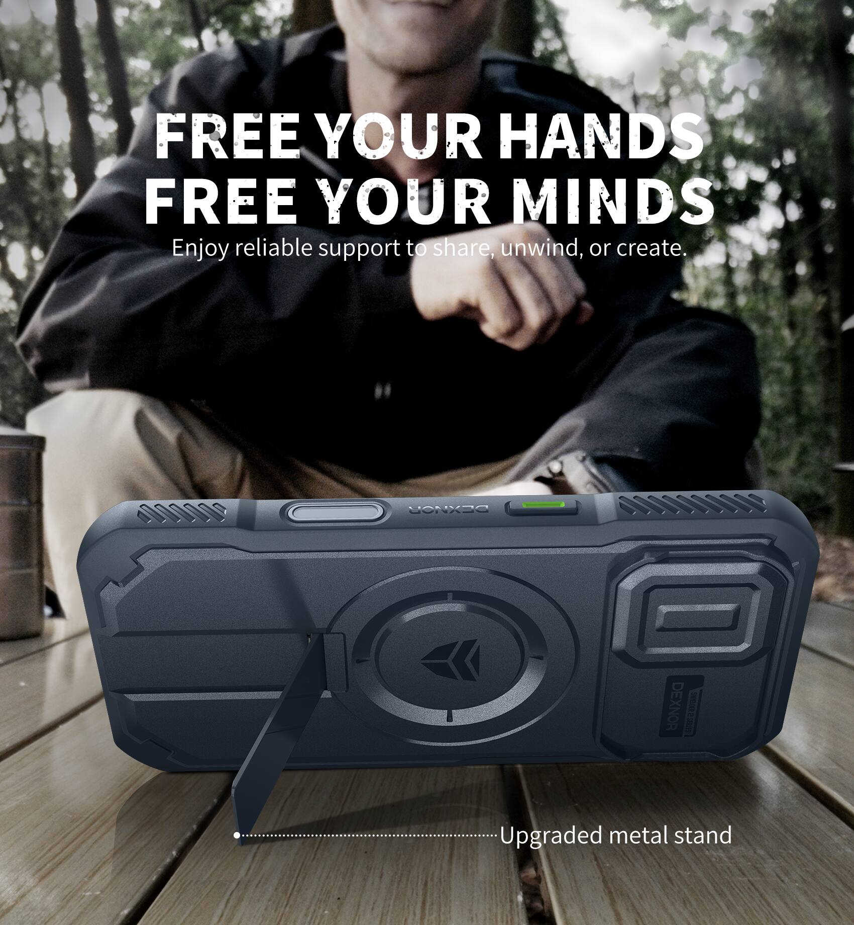 FREE YOUR HANDS FREE YOUR MINDS  
Enjoy reliable support to share, unwind, or create.  
UONIOO DEXNOR | Upgraded metal stand