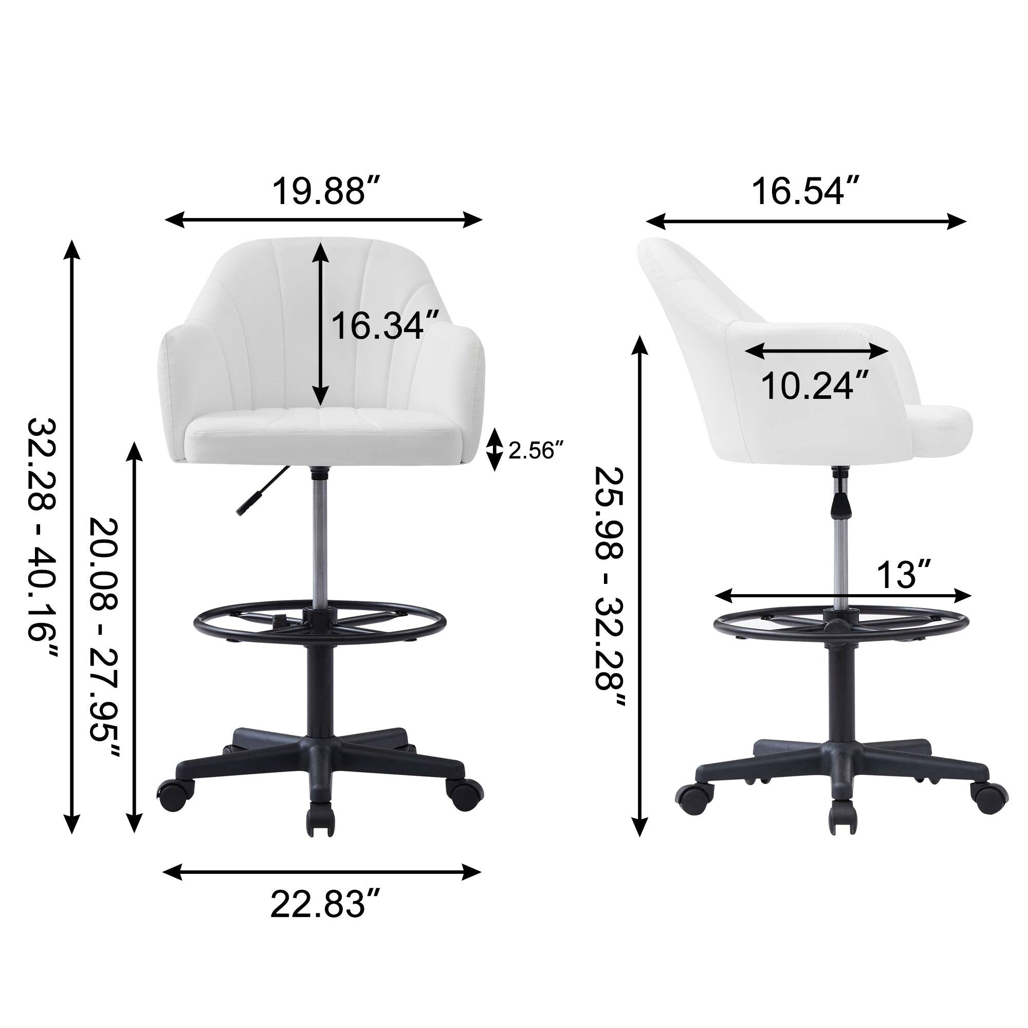 - Seat Height: 19.88" - 40.16"
- Seat Depth: 16.54"
- Seat Width: 19.88"
- Back Height: 16.34"
- Back Width: 16.54"
- Armrest Height: 10.24"
- Armrest Width: 16.54"
- Seat Depth (Reclined): 20.08" - 27.95"
- Seat Height (Reclined): 25.98" - 32.28"
- Base Diameter: 22.83"
- Seat Height (Base): 2.56"
- Back Height (Reclined): 13"