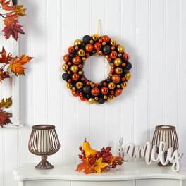 BreeBe - 19" Halloween Shatterproof Jack O'lantern Ornament Wreath - Green