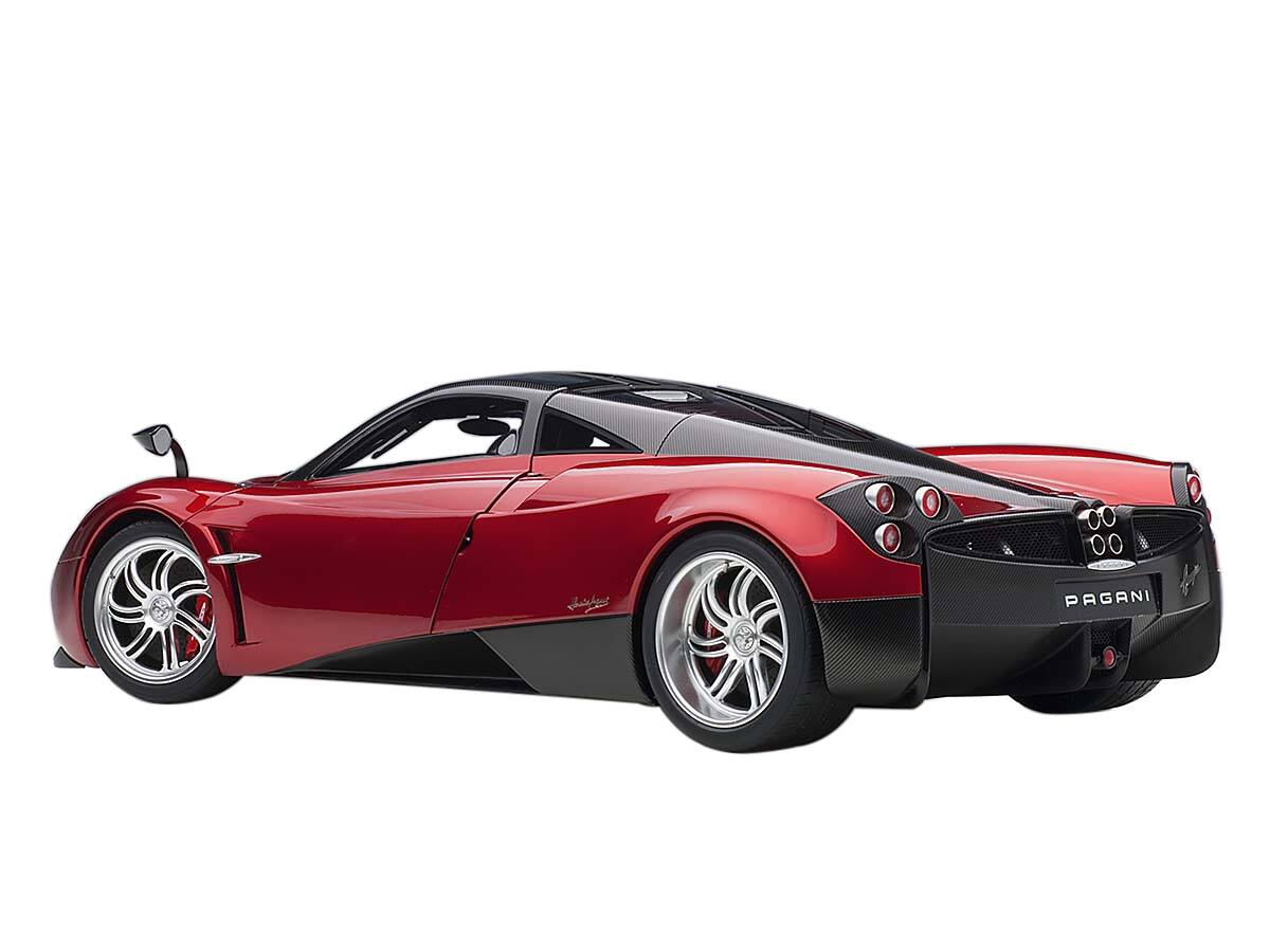 Alt View 3. Autoart - Pagani Huayra Metallic Red with Carbon Top and Silver Wheels 1/12 Model Car by Autoart.