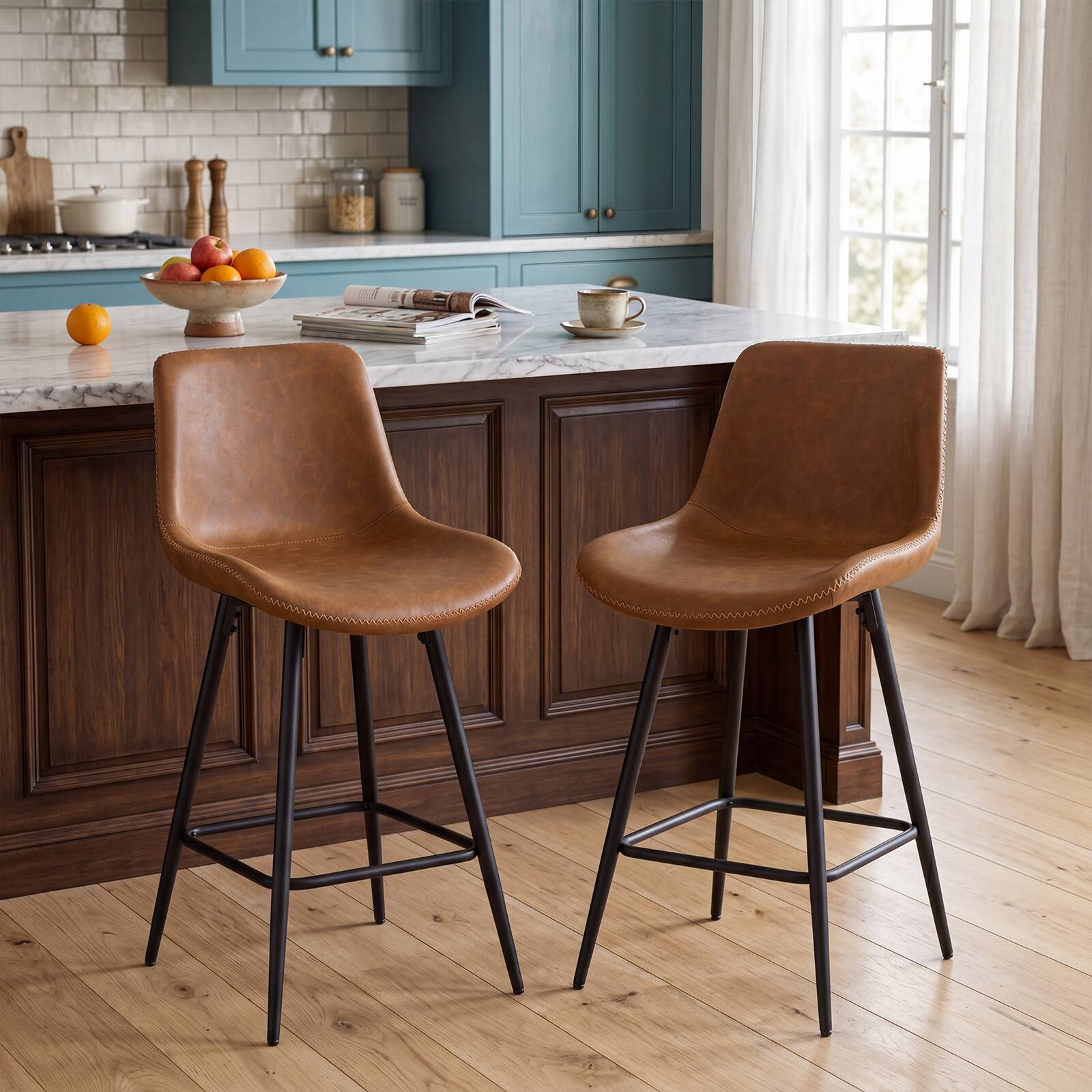 Alt View 3. Gymax - Gymax Bar Stools Set of 2 24 Inch Counter Height Bar Chairs w/ Backs & Footrests - Brown.