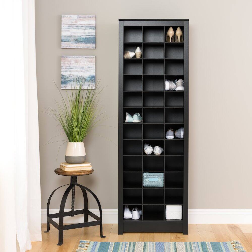 Angle. Prepac - Space-Saving Shoe Storage Cabinet, Black - Black.