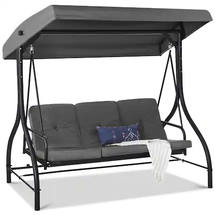 Front. Best Choice Products - Best Choice Products 3-Seat Outdoor Converting Canopy Swing Glider Patio Hammock w/ Removable Cushions - Gray - Gray.