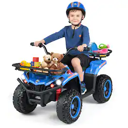 Gymax - Electric ATV for Kids 24V 4-Wheeler Ride on Toy w/ Slow Start Songs Stories Tunes - Blue