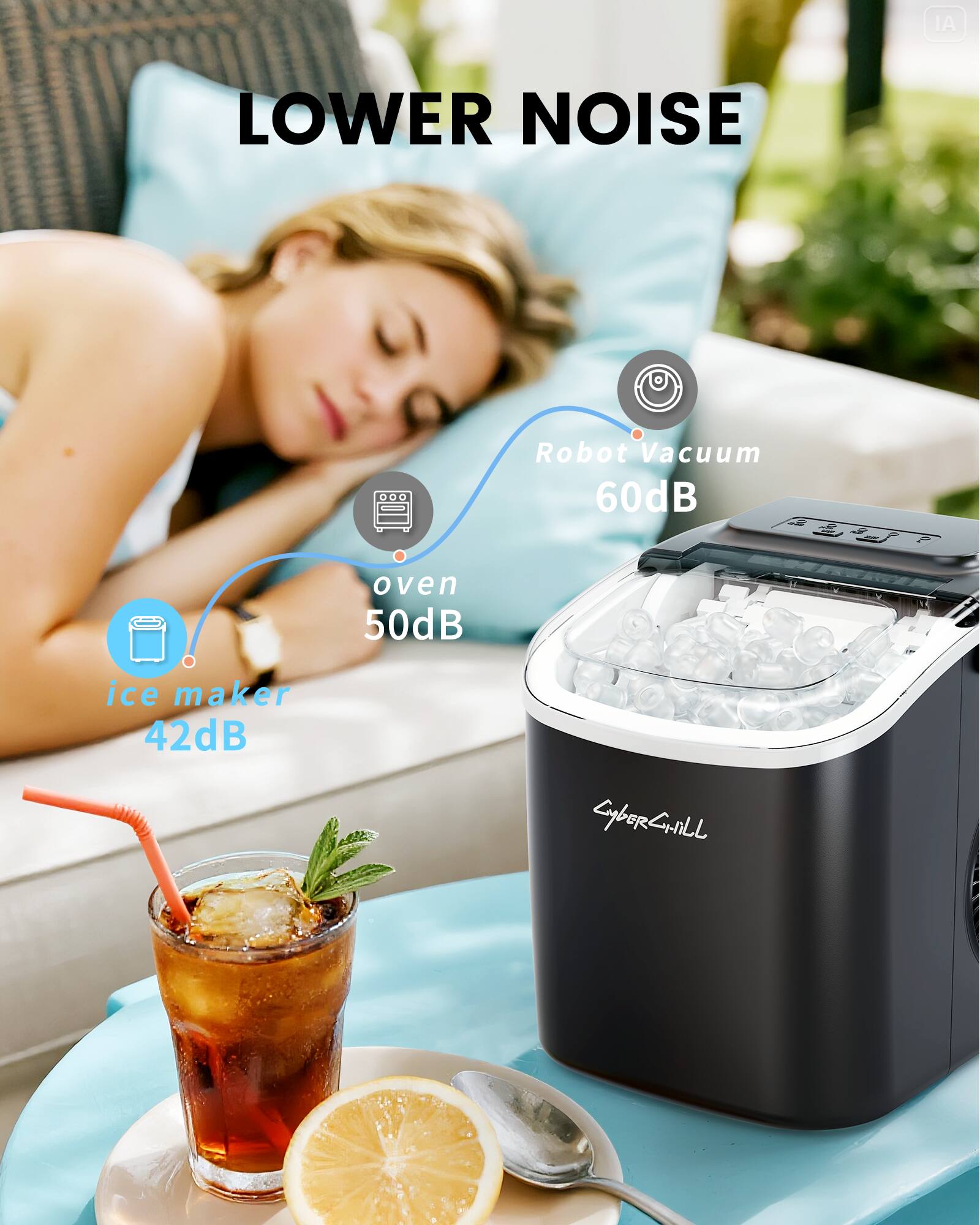 LOWER NOISE

- Robot Vacuum: 60dB
- Oven: 50dB
- Ice Maker: 42dB