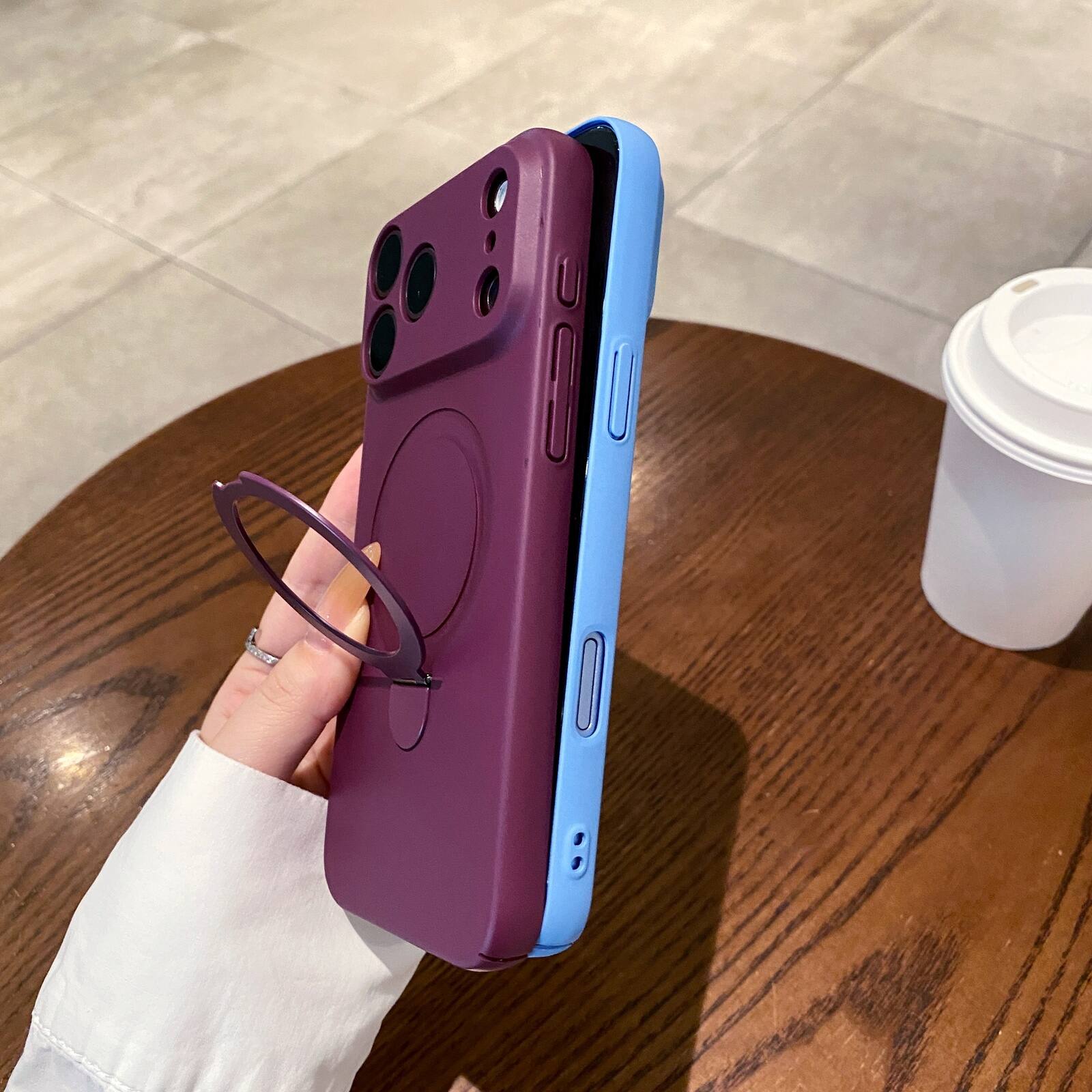 Alt View 3. UUCOVER - Magnetic Kickstand Case for Apple iPhone 18 Pro, Rotatable Ring Holder Compatible with MagSafe, Shockproof Matte Cover - Lightblue.