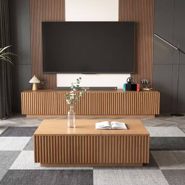 Alt View 5. luck idea - Modern 86.61" TV Stand and Media Console & Entertainment Centers with Large Storage Space - brown.