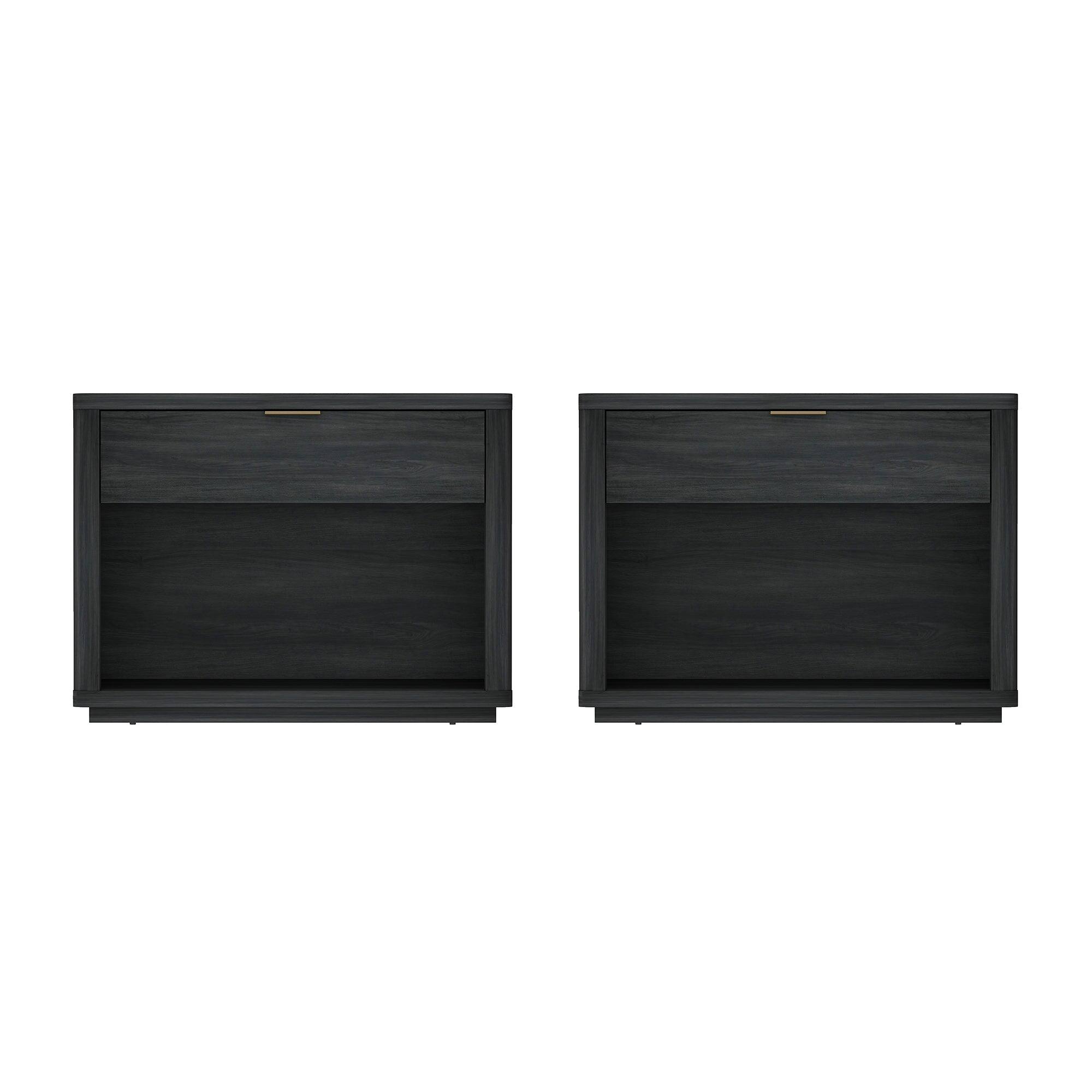 Front. Manhattan Comfort - Evelyn Modern 32" Nightstand - Set of 2 - Charcoal Gray.