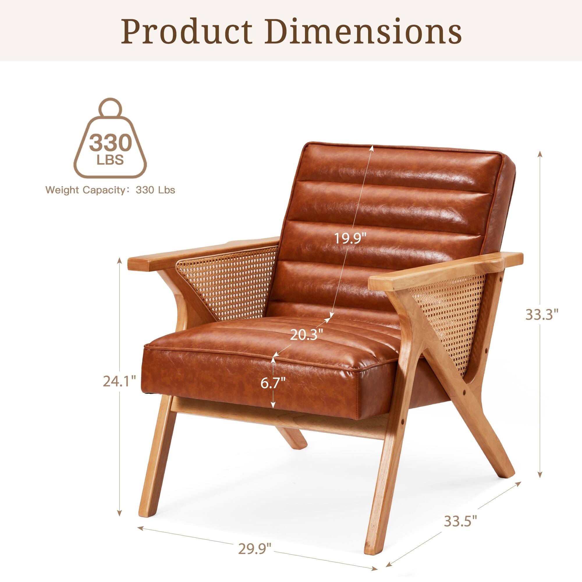 Product Dimensions

Weight Capacity: 330 Lbs

- Height: 33.3"
- Width: 33.5"
- Depth: 29.9"
- Seat Height: 20.3"
- Back Height: 19.9"
- Arm Height: 24.1"
- Seat Depth: 20.3"
- Armrest Height: 6.7"