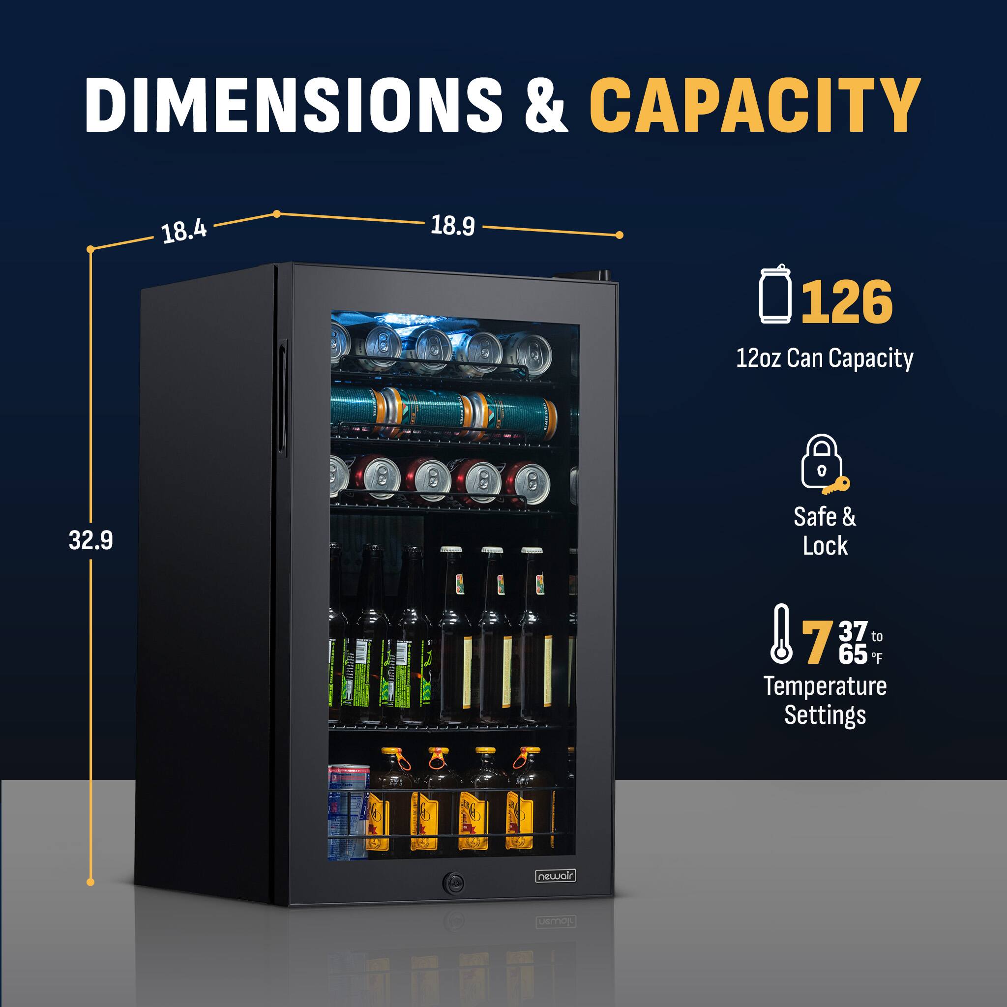 NewAir 126 Can Freestanding Beverage Fridge with 7 Temperature