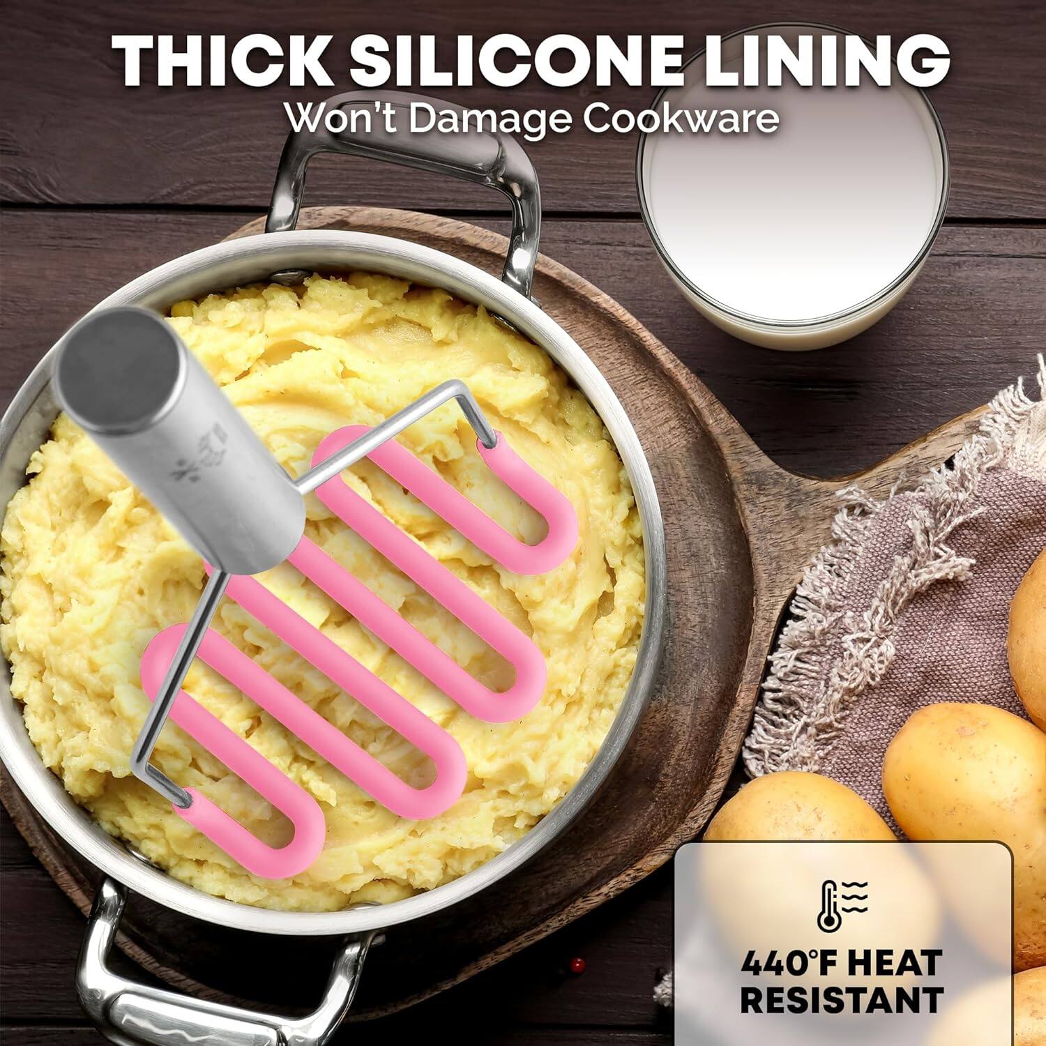 THICK SILICONE LINING Won't Damage Cookware, 440°F HEAT RESISTANT