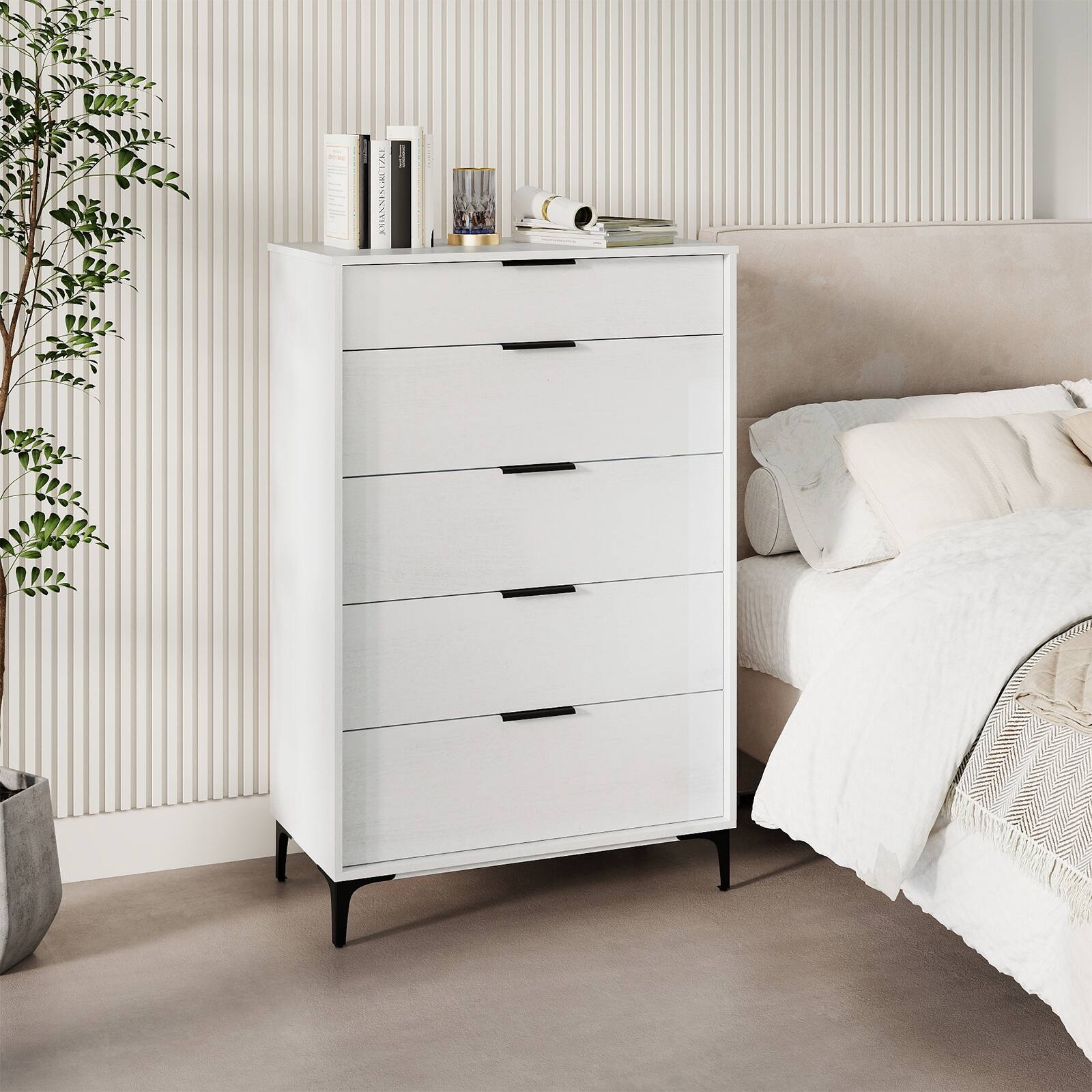 Alt View 4. Gymax - Gymax 2PCS Freestanding 5-drawer Dresser w/Sturdy Metal Legs Interlock System White - White.