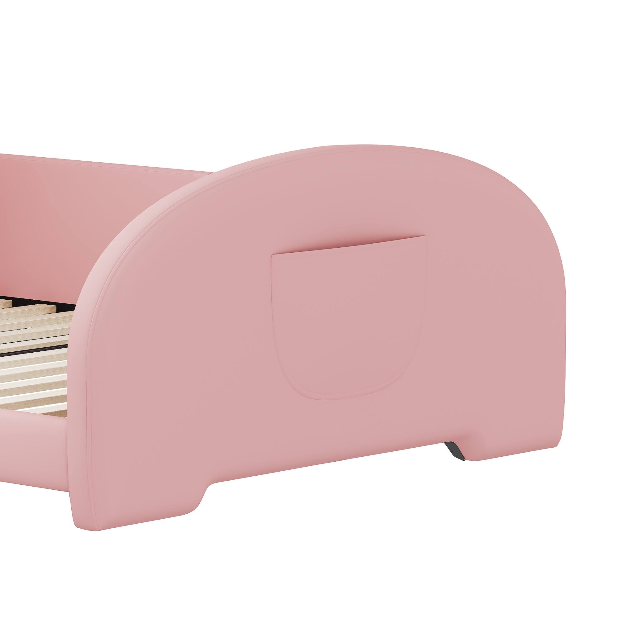 Alt View 7. GOODSILO - Upholstered Twin Size Princess Bed with Unique Animal-Shaped Design and Platform Support - Pink.