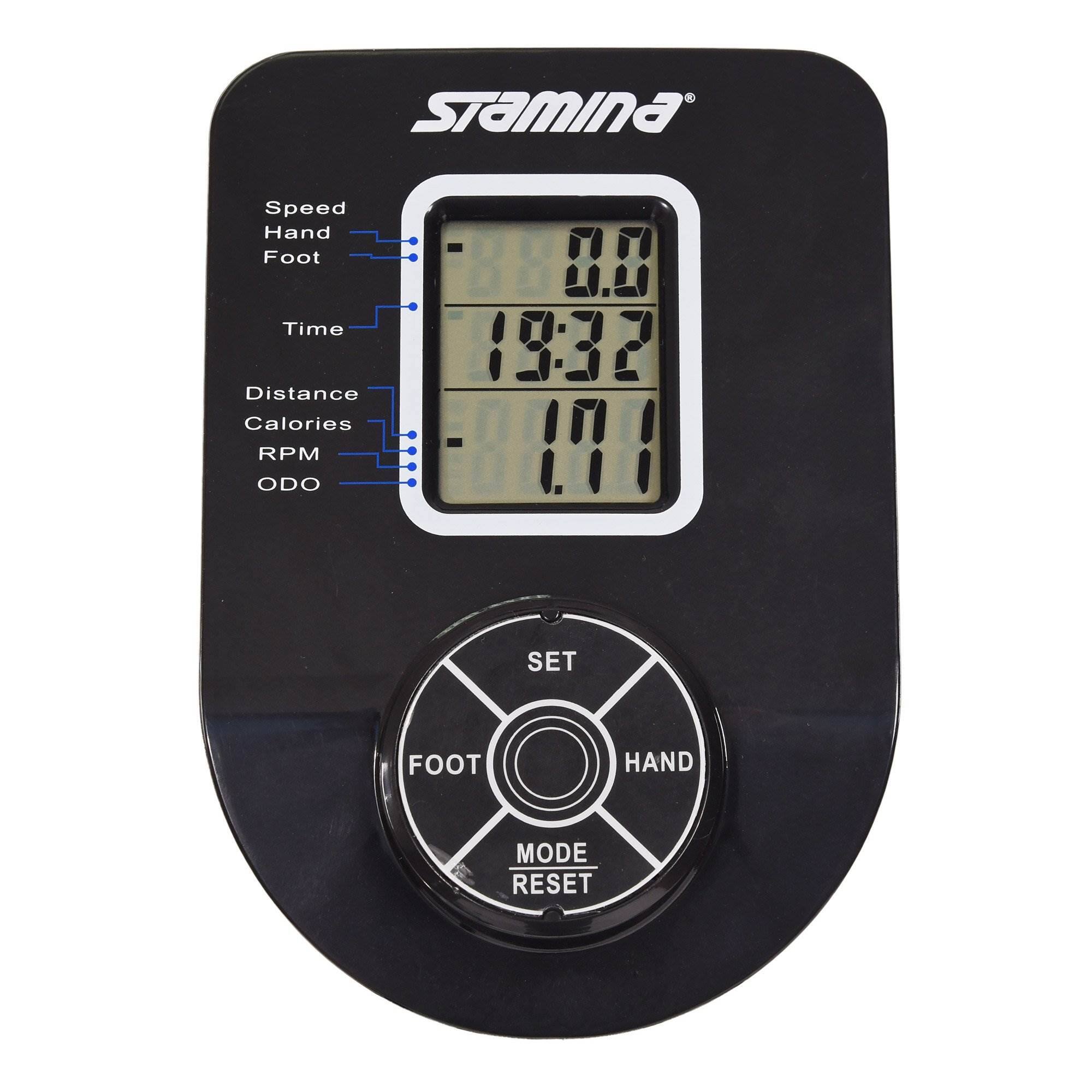 Stamina

Speed Hand Foot  
Time 19:32  
Distance Calories 0.0  
RPM ODO  

SET  
FOOT MODE RESET  
HAND